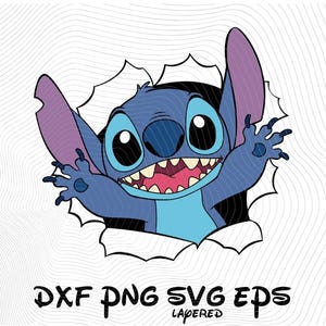 Imágenes prediseñadas de Stitch SVG, PNG, DXF y EPS, imágenes prediseñadas de sublimación de dibujos animados de Stitch SVG, sublimación temática de Leroy & Stitch, diseño de camiseta vectorial de Stitch SVG