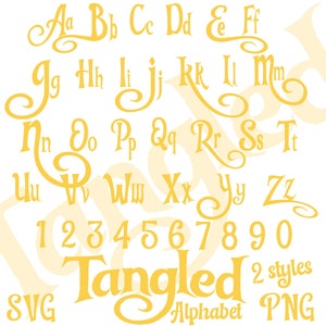 Pacchetto di clipart di lettere dell'alfabeto di Rapunzel, collezione di clip di sublimazione del carattere Rapunzel di Rapunzel, lettere dell'alfabeto della festa di compleanno di Rapunzel SVG