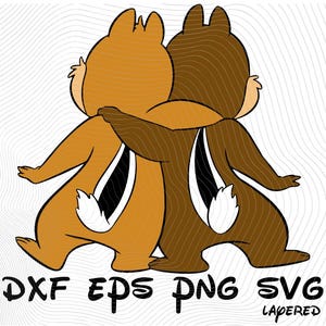 Chip and Dale Nutty Tails SVG gelaagde png dxf eps sublimatie clipart, Chip and Dale Chipmunk SVG Cartoon sublimatie T-shirt verjaardagsclip
