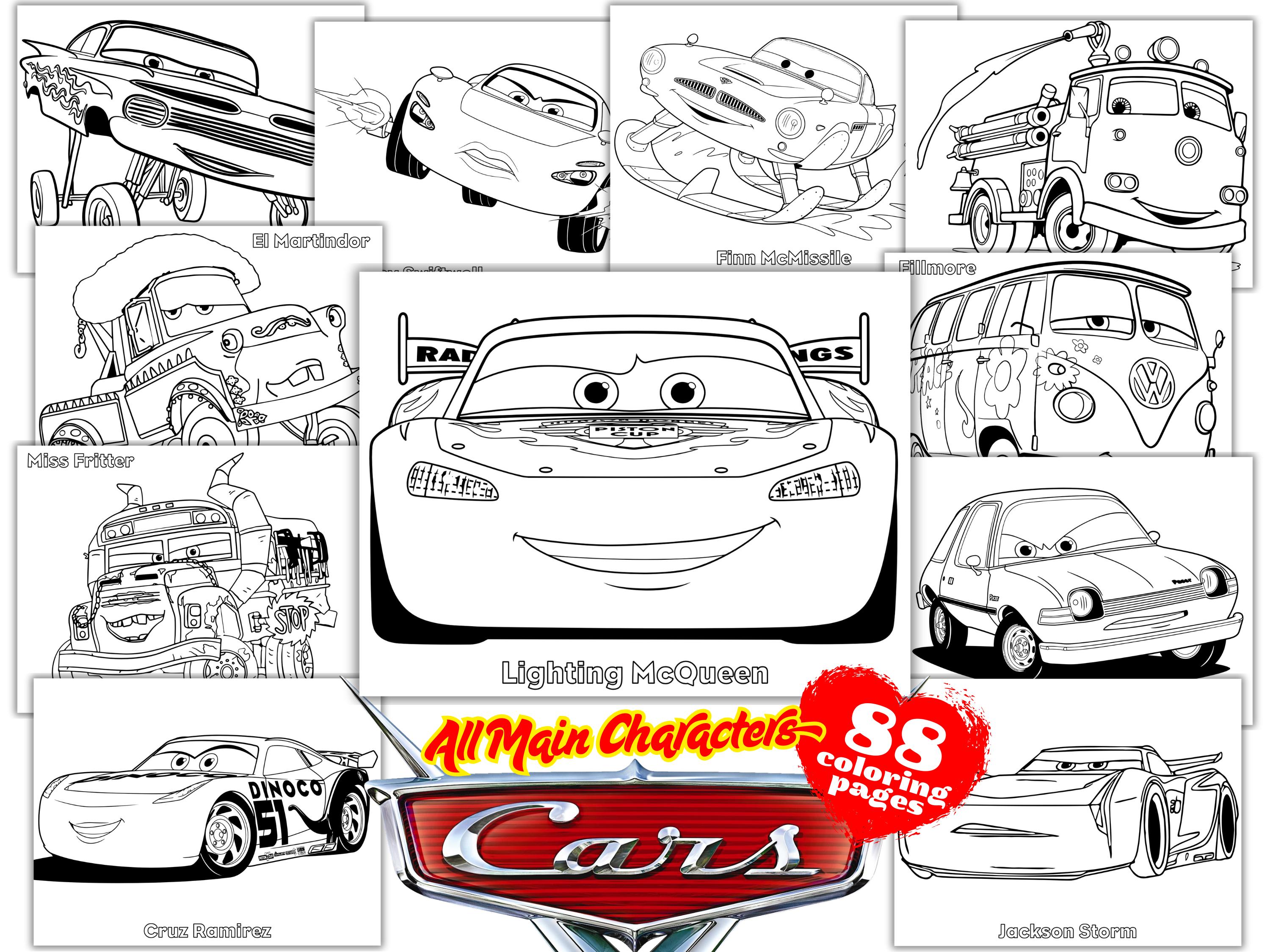 Cars Coloring Book, Cars Characters Birthday Coloring Book, Cars Lighting  Mcqueen Tow Mater Birthday Coloring Book, Cars Colouring Pages PDF - Etsy, image size:3000x2250