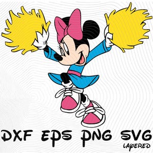 Minnie Mouse jonge cheerleader sublimatie clipart, Cheerleading Minnie Mouse SVG Cartoon sublimatie clipart, Minnie Mickey SVG dxf eps png