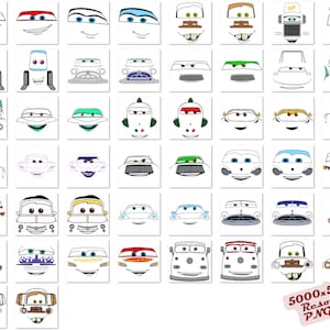 Cars Faces SVG Cliparts Bundle, Cars Tshirt Design Cartoon Cliparts, Cars Sublimation Lightning McQueen Tow Mater Cliparts Bundle (Digital) image 3