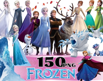Frozen png-clipartbundel, Frozen PNG Cartoon-clipart voor sublimatie, Frozen-filmthema Clip Arts-collectie voor kerstfeest, png