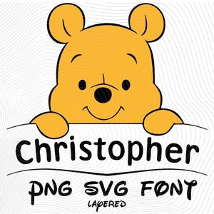 Winnie l'ourson monogramme cadre SVG PNG Sublimation Clipart, Clipart Sublimation Winnie l'ourson dessin animé, Winnie l'ourson PNG mongram personnalisé pour enfants