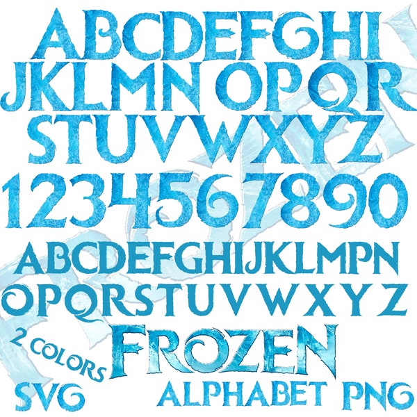 Frozen Alphabet PNG svg Cliparts Bundle, Frozen Sublimation Cliaprts Collection, Frozen Birthday Party Cake Topper PNG, Frozen Font Letters