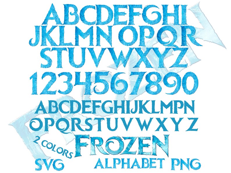 Frozen Alphabet PNG Svg Cliparts Bundle, Frozen Sublimation Cliaprts