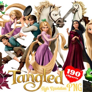 Tangled PNG Cliparts Bundle, Tangled Rapunzel Sublimation Cliaprts Collection, Tangled Birthday Party Cake Topper PNG, Rapunzel PNG Bundle