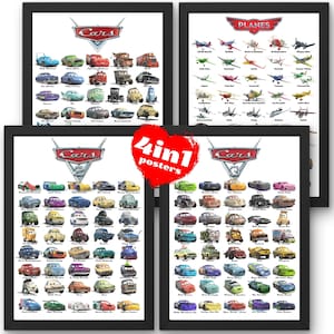 Cars Planes Disney Set mit 4 Wandkunstpostern, Cars Planes JPG Digital Download, Cars Lightning McQueen, Tow Mater Sublimation, Cars Planes