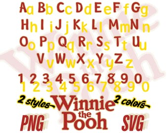 Paquete de alfabeto de Winnie the Pooh, archivo de fuente de Winnie the Pooh SVG png Paquete de imágenes prediseñadas de letras, imágenes prediseñadas de sublimación de dibujos animados SVG de Winnie the Pooh