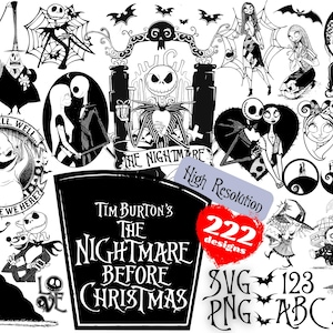 Tim Burton's The Nightmare Before Christmas SVG Cliparts Bundle, Nightmare Cartoon Sublimation Cliparts PNG, Nightmare Before Christmas Pack