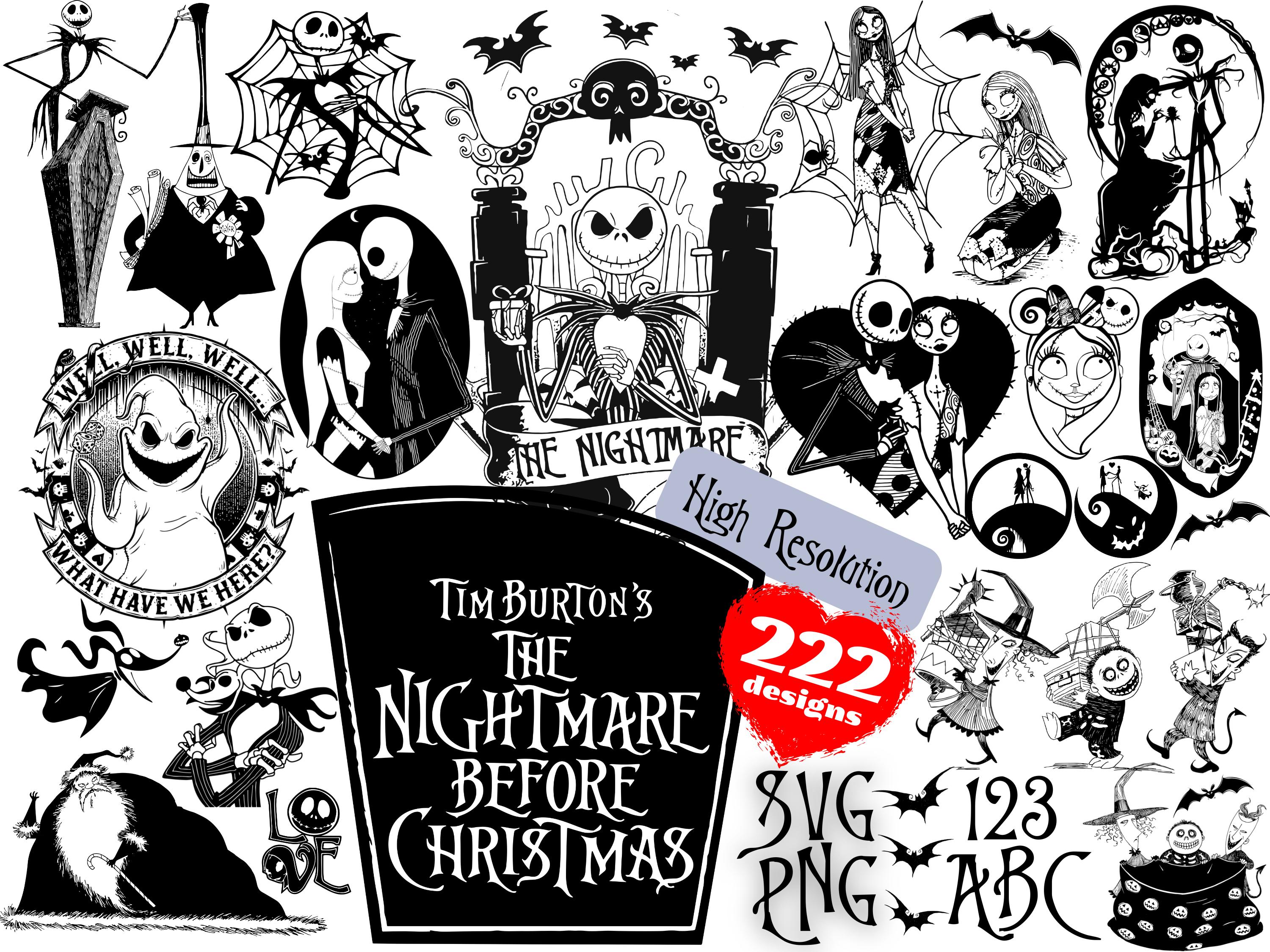 Tim Burton's The Nightmare Before Christmas SVG Cliparts Bundle, Nightmare Cartoon Sublimation Cliparts PNG, Nightmare Before Christmas Pack