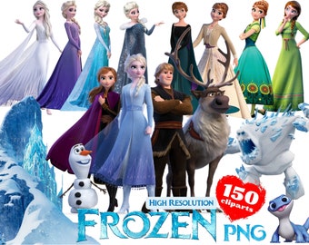 Frozen PNG Cliparts Bundle, Frozen PNG Cartoon Cliparts for Sublimation, Frozen Movie Themed Clip Arts Collection for Christmas Party PNG