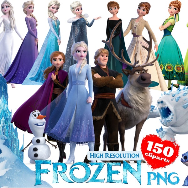 Pacchetto di clipart PNG di Frozen, clipart di cartoni animati PNG di Frozen per sublimazione, raccolta di clip art a tema film Frozen per PNG della festa di Natale