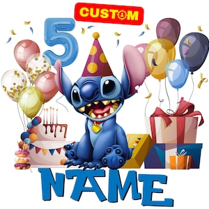 Personalisierte Stitch Benutzerdefinierte PNG Geburtstag Clipart, Geburtstag Lilo und Stitch Original Sublimation, Benutzerdefiniertes Stitch Logo, Stitch Geburtstag T-Shirt