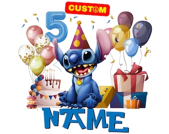 Clipart PNG de cumpleaños personalizado de Stitch, sublimación original de cumpleaños de Lilo y Stitch, camiseta de cumpleaños con el logotipo de Stitch personalizado (digital)