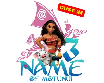 Personlig Vaiana Anpassad PNG-logotyp, Vaiana Original Födelsedagssublimering, Anpassad Vaiana-logotyp med Namn Ålder Personalisering Clipart (Digital)