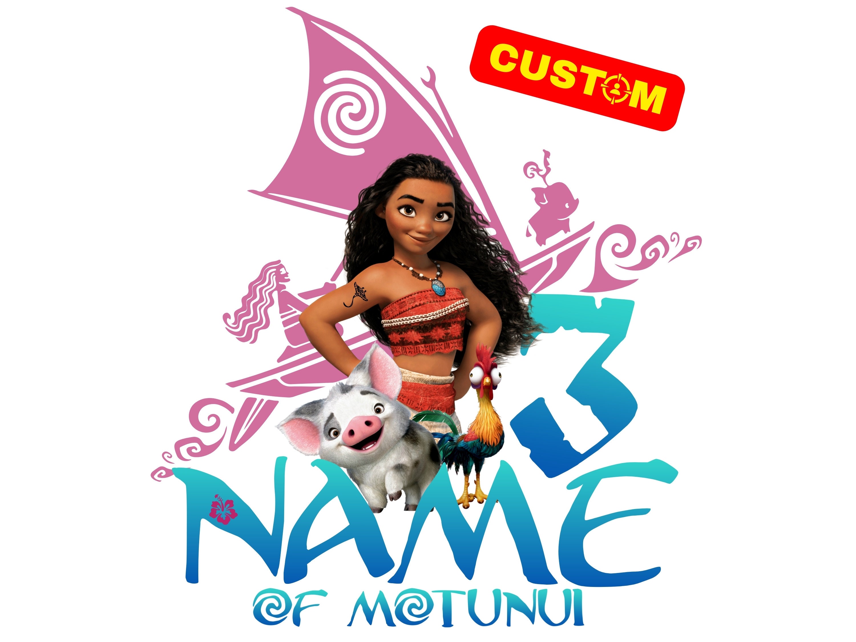 Personalisiertes Moana Custom PNG Logo, Moana Original Birthday Sublimation, Benutzerdefiniertes Moana Logo mit Name und Alter, Moana Personalisierung Cliparts