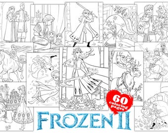 Libro para colorear de Frozen II, páginas para colorear de Frozen 2 para niños, imprimibles de princesas de Frozen en PDF, página para colorear de Anna y Elsa