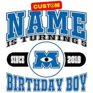 Personalisierte Monsters Universität PNG Logo Geburtstag T-Shirt Sublimation, Monsters Universität Original Geburtstag benutzerdefinierte PNG Logo Name