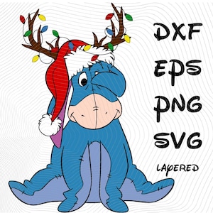 Eeyore Winnie the Pooh Christmas SVG dxf pes PNG Sublimation Clipart, Eeyore Christmas Cartoon Sublimation Clipart, Eeyore Winnie Pooh PNG