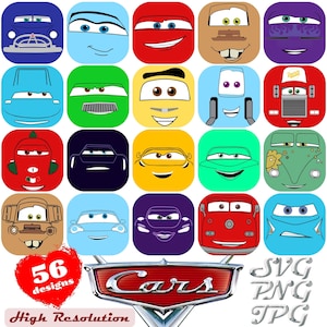 Cars Faces SVG Cliparts Bundle, Cars Tshirt Design Cartoon Cliparts, Cars Sublimation, Lightning McQueen Tow Mater, Cars Characters Cliparts