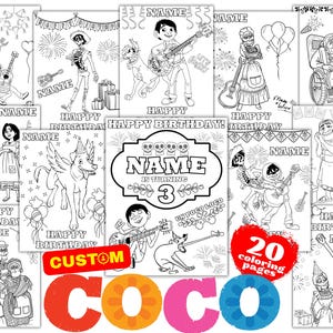 Gepersonaliseerde Coco Coco verjaardagskleurplaten, Coco Coco kleurboek verjaardag, aangepaste Coco Coco Miguel Hector Ernesto Kleurboek Naam Leeftijd: