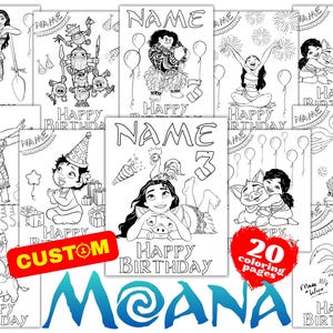 Gepersonaliseerde Moana aangepaste verjaardag kleurplaten, Moana Maui verjaardag kleurboek, aangepaste Maui Moana verjaardag kleurboek naam leeftijd pdf
