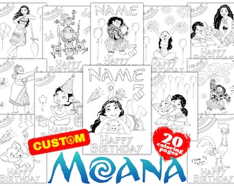 Personalized Moana Custom Birthday Coloring Pages, Moana Maui Birthday Coloring Book, Custom Maui Moana Birthday Coloring Book Name Age PDF