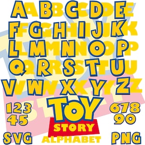 Toy Story Original Alphabet Font SVG, Toy Story Font Letters Numbers PNG Sublimation Cliparts, Toy Story Themed Birthday Letters Cake Topper