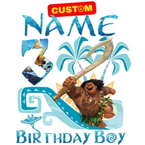 Personalisierte Moana Maui Benutzerdefinierte PNG Geburtstag Clipart, Moana Maui Original Geburtstag Sublimation, benutzerdefinierte Maui Moana Clipart mit Namen und Alter