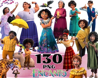 Colección de imágenes prediseñadas PNG de Encanto, paquete de imágenes prediseñadas PNG de Encanto para sublimación, adorno PNG para pastel de cumpleaños de Encanto, imprimibles digitales de Encanto