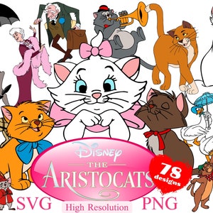 De aristokatten SVG png clipartbundel, de aristokatten SVG cartoon sublimatie cliparts, de aristokatten thema kindersublimatieafbeeldingen, png