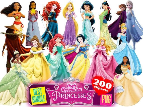 Princess PNG Cliparts Bundle, Princesses PNG Cartoon Sublimation Cliparts, all Princesses Birthday Movie Themed Clip Bundle PNG Collection