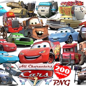 Cars 1 PNG Cliparts Bundle, Cars PNG Cartoon Cliparts, Cars Sublimation, Lightning McQueen, Tow Mater, Cars Characters PNG Cliparts Bundle