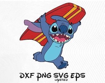 Stitch Surfing SVG png dxf eps Clipart, Stitch SVG Cartoon Sublimation Cliparts, Lilo and Stitch Themed Sublimation, Surfing Stitch Vector