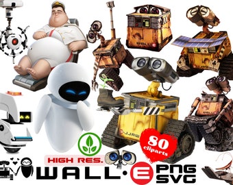 Zestaw clipartów PNG Wall-E, kolekcja clipartów PNG z kreskówek Wall-E do sublimacji, kliparty PNG o tematyce filmowej Wall-E na przyjęcie urodzinowe