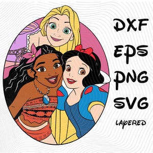Prinsessen Moana, Snowwite, Rapunzel SVG png dxf eps sublimatie Cricut vectorafbeelding, prinsessen SVG clipart tshirt ontwerp print prinses