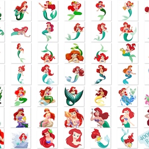 Pode incluir: Um conjunto de 36 imagens de clipart digital que apresentam Ariel, a Pequena Sereia, em v&aacute;rias poses e express&otilde;es. As imagens s&atilde;o de estilo de desenho animado e apresentam Ariel com seu cabelo vermelho caracter&iacute;stico, cauda verde e suti&atilde; de concha roxa. As imagens s&atilde;o perfeitas para projetos de artesanato, scrapbooking e design digital.