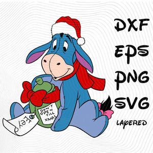Eeyore Winnie the Pooh Christmas SVG dxf pes PNG Sublimation Clipart, Eeyore Christmas Cartoon Sublimation Clipart, Eeyore Winnie Pooh PNG