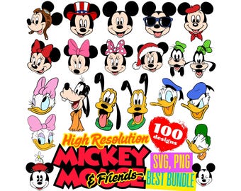 Mickey Mouse & Friends Faces SVG Bundle, Mickey Mouse PNG Cartoon Cliparts for Sublimation, Mickey Mouse and Friends Movie Themed Icons Logo