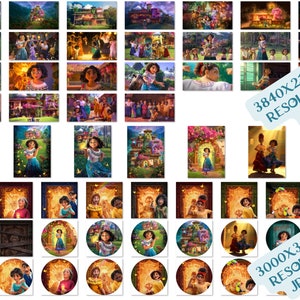 May include: A collage of images featuring a young woman with long dark hair, a colorful dress, and a glowing light. The images are set against a backdrop of a vibrant, tropical-themed house. The text "3840x2160px RESOLUTION JPG" and "3000x3000px RESOLUTION JPG, PNG 5" are also included in the collage.