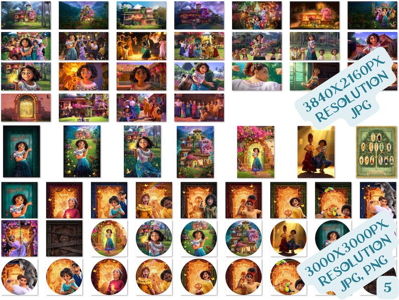 May include: A collage of images featuring a young woman with long dark hair, a colorful dress, and a glowing light. The images are set against a backdrop of a vibrant, tropical-themed house. The text "3840x2160px RESOLUTION JPG" and "3000x3000px RESOLUTION JPG, PNG 5" are also included in the collage.