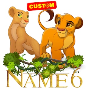 Logotipo PNG personalizado do Rei Leão, sublimação de aniversário original do Rei Leão, logotipo personalizado do Rei Leão com nome e idade, camiseta do Rei Leão