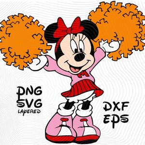 Cheerleading Minnie Mouse Sublimation Clipart, Cheerleading Minnie Mouse SVG Cartoon Sublimation Clipart, Minnie Mickey SVG Layered dxf eps image 1