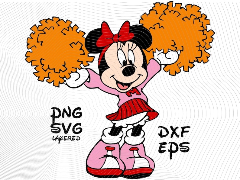 Cheerleading Minnie Mouse Sublimation Clipart, Cheerleading Minnie Mouse SVG Cartoon Sublimation Clipart, Minnie Mickey SVG Layered dxf eps image 1