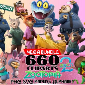 Zootopia Cliparts MEGA Bundle, Zootopia PNG Cartoon Sublimation Cliparts Collection, Zootropolis Zoomania Zootopia SVG Clip Arts Pack Bundle