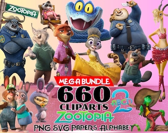 Zootopia Cliparts MEGA Bundle, Zootopia PNG Cartoon Sublimation Cliparts Collection, Zootropolis Zoomania Zootopia SVG Clip Arts Pack Bundle