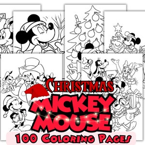 Mickey Mouse Christmas Coloring Pages, Christmas Cartoon Cliparts Coloring Book, Mickey Mouse and Friends Sublimation Christmas Coloring
