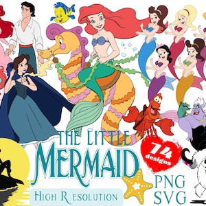 The Little Mermaid SVG Cliparts Bundle, Ariel SVG Cartoon Sublimation Cliparts, The Little Mermaid Ariel Movie Themed Clip Arts Bundle PNG