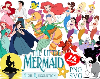 The Little Mermaid SVG Cliparts Bundle, Ariel SVG Cartoon Sublimation Cliparts, The Little Mermaid Ariel Movie Themed Clip Arts Bundle PNG